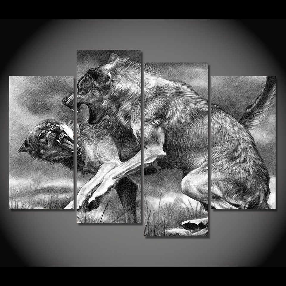 Fighting Wolf Warrior Wildlife 3 PCS Canvas Print Wall Picture Poster Home Decor