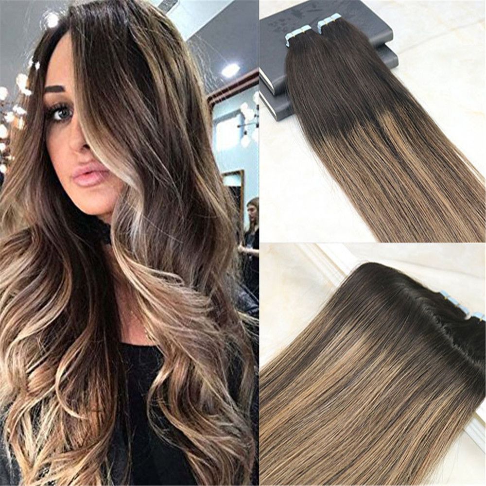 Grosshandel Remy Klebeband In Haar Verlangerungen Menschenhaar Balayage Farbe Dunkelbrauner Verblassen Zu Hellbraun Unprocessd Haarverlangerungen