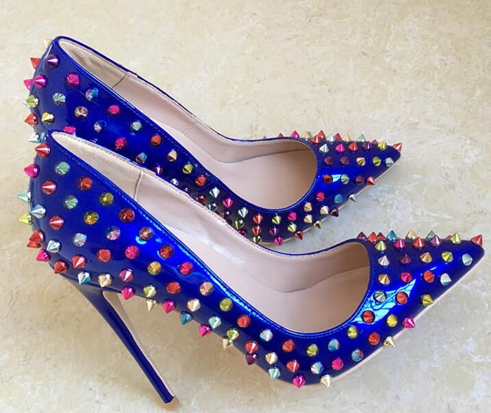 blue red bottom heels