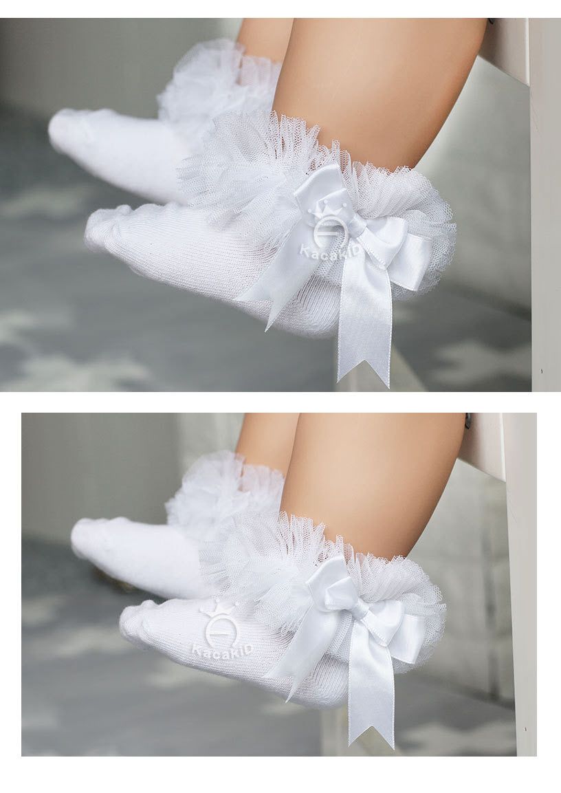 5paiys/2 6Y Kids Tutu Socks Short Baby Girls Sock Princess Silk Ribbon