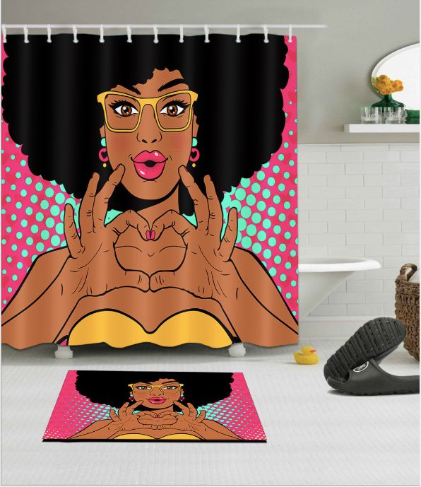 2020 Afro Hair Girl African American Woman Shiny Heart Waterproof Shower Curtain Polyester Fabric Bathroom Decor Curtain 12hooks Set From Paintingart2017 11 69 Dhgate Com