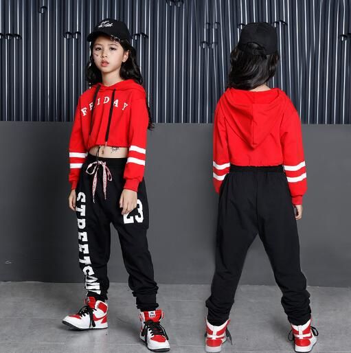 Niños Hip Hop Dance Disfraces para niñas Manga larga Sports Traje niños Jazz Hop Ropa de baile Ropa para niña 6 8 10 12 años