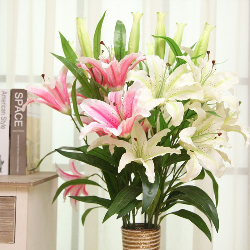 Best Artificial Lily Flower Is Decorated With Plastic Leaves In The
