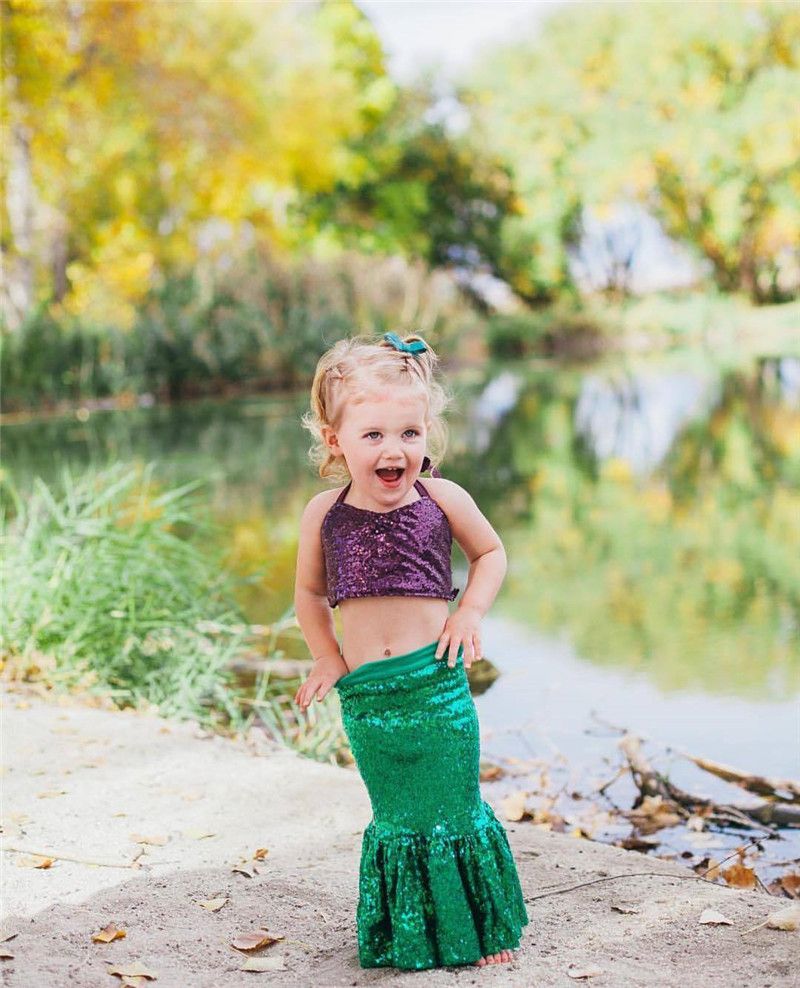 Compra Ropa Para Niños 2018 De Verano De La Sirena De Los Bebés De La Ropa  De La Correa De Las Lentejuelas Tops + Sirena Cola Del Vestido De Las  Muchachas Conjunto