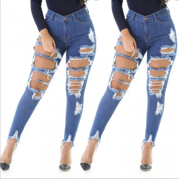 Compre Roupas Femininas Por Atacado Sexy Skinny Jeans Mulheres Cintura Alta Trecho Slim Fit Denim Buraco Calças Jeans Denim Em Linha Reta Skinny S XXL De Dfbeauty, $145,43 | Pt.Dhgate.Com