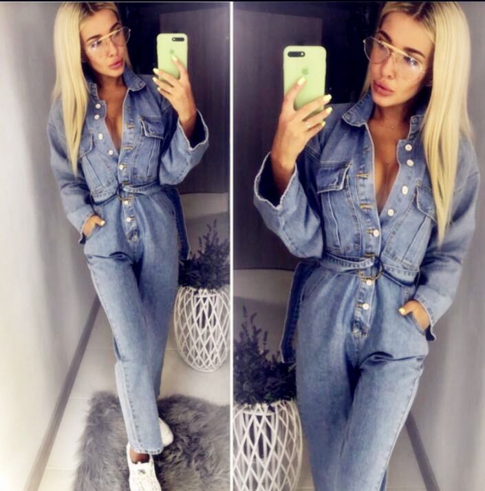 Compre HotIns Design Roupas Mulheres Calcinhas Jeans Macacão Jeans Feminina Manga Comprida Cintura Alta Luz Azul Solto BF Vento Feminino Sexy De Afashions, $246,58 | Pt.Dhgate.Com