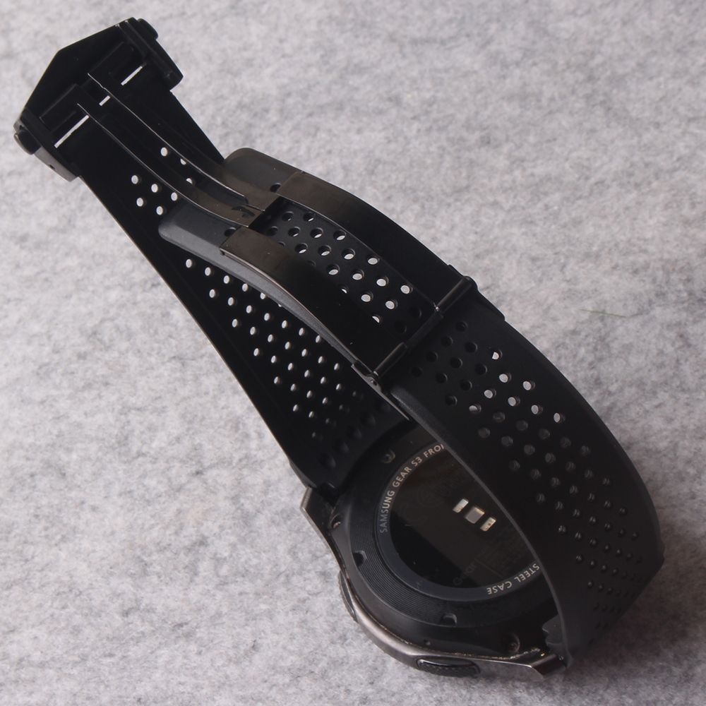 Huawei Horloge / Samsung Gear S3 Frontier / S3 Echt Leer Horlogeband - Zwart