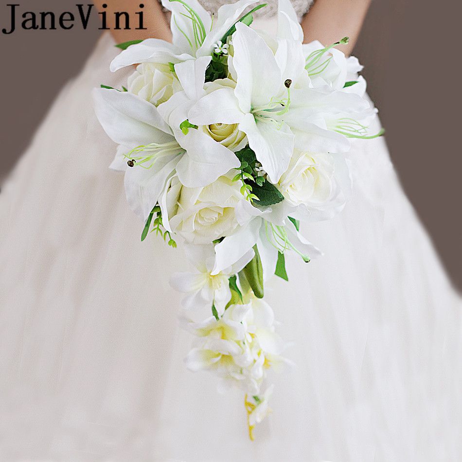 Beste JaneVini 2018 Waterfall Wedding Bouquet Flowers Artificial White FA-04