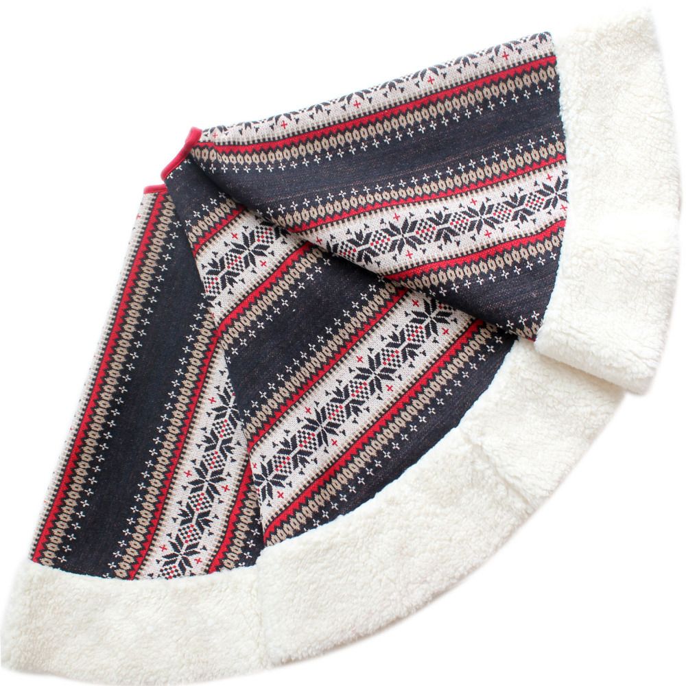 Extra Large 50 Knitted Christmas Tree Skirt With Sherpa Snowflake