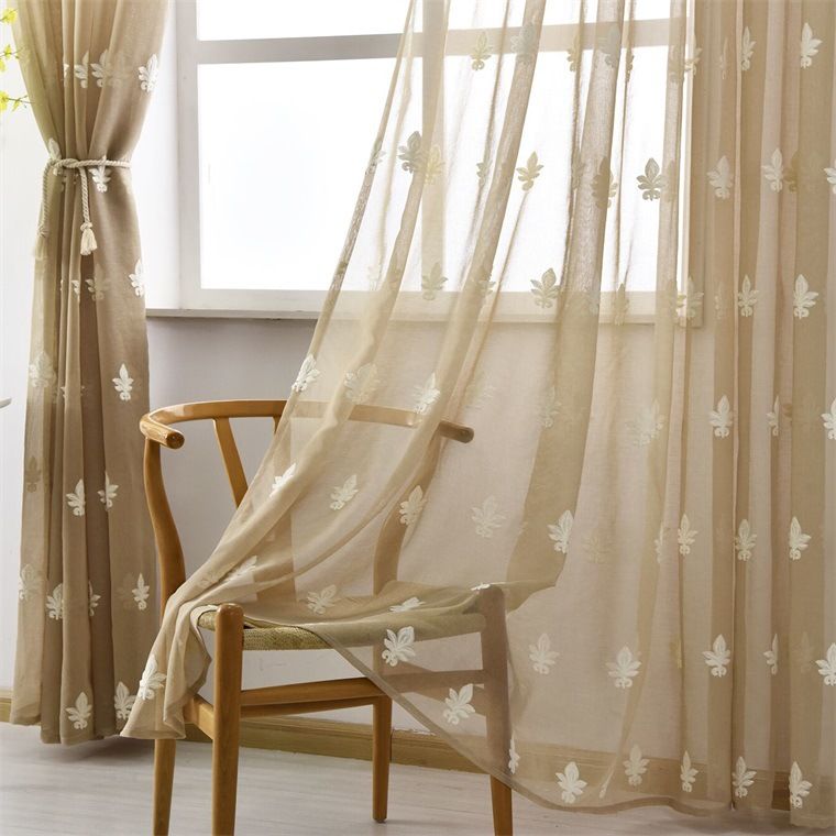 Sheer Curtains Floral Embroidered Voile Curtain Panels For Bedroom