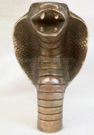 Collectible Old Bronze Handmade Carved cobra Statue Cane Walking Stick Head 