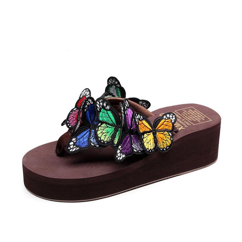 2017 nueva flor de cuña sandalias de jardín zapatos hechos a mano zapatillas de mariposa