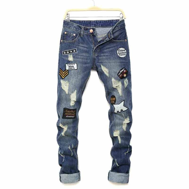 Compra Nuevos Pantalones Vaqueros De Hombre Pantalones De Mezclilla Parches  Rodillas Agujeros Impresión De Letras De Alta Calidad Hip Hop Moda Jeans  Clásicos Hombres Barato | Entrega Rápida Y Calidad | Es.Dhgate