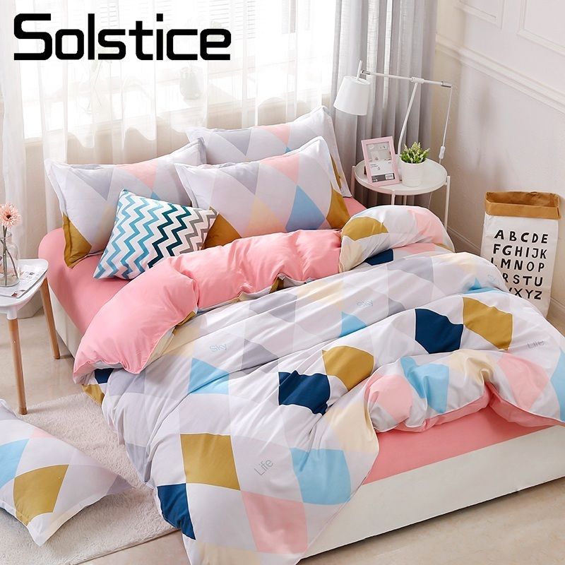 Solstice Home Textile Rhombus Colorful Pink Duvet Cover Pillowcase
