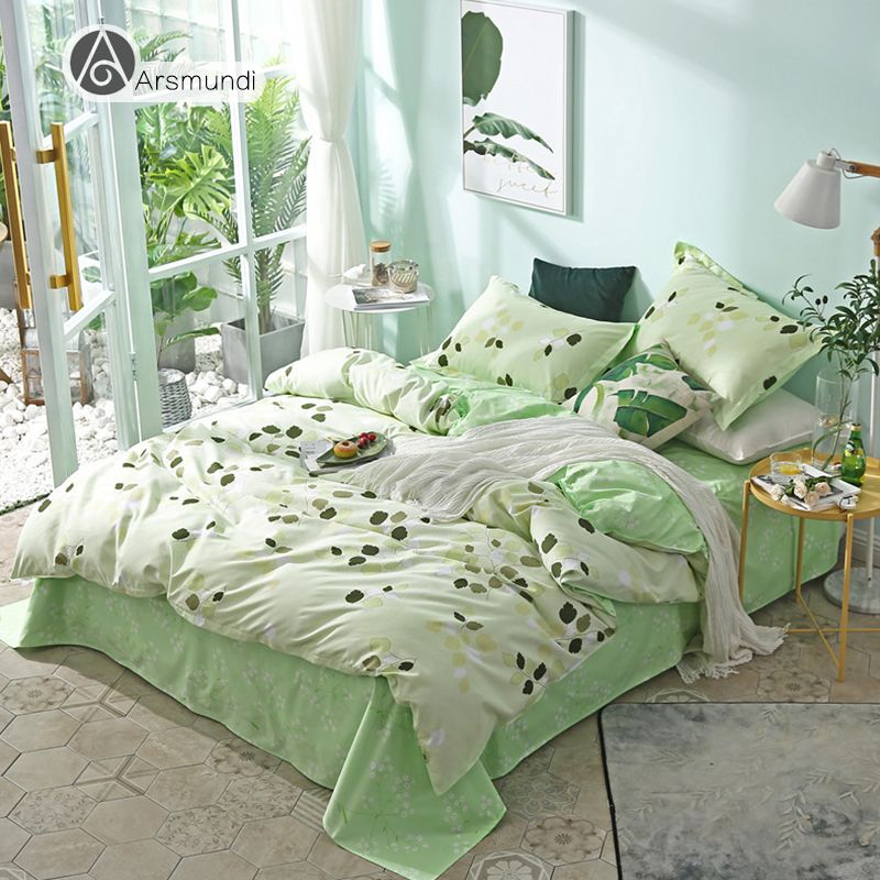 Arsmundi Nordic Style Green Leaf Bedding Set Fashion Duvet Cover