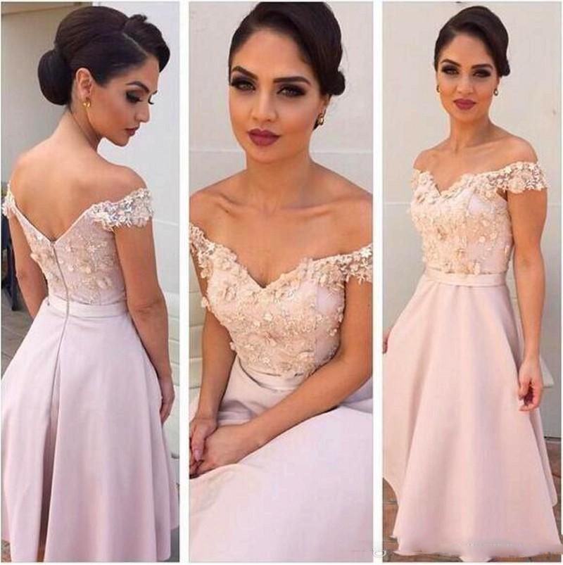 Maid Of Honor Dress Beach Wedding Guest Dresses Off Shoulder Bridesmaid Dresses A Line Knee Length Appliqued Maid Of Honor Party Gowns Pink From Promgrils 68 35 Dhgate Com