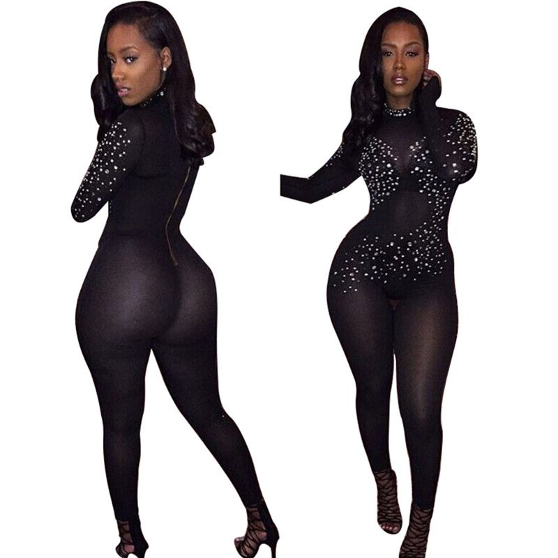 Acheter Pas Cher RJ80376 Barboteuses Élégantes Femmes Sexy Moulante  Combinaison Femmes À Manches Longues Body Body Noir Voir À Travers Combinaison  Sexy Club Du 27,67 € | Fr.Dhgate
