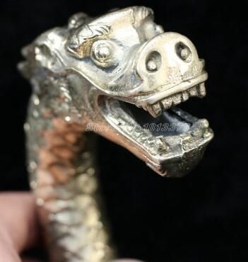 CHINESE OLD COPPER HAND CARVED FEROCITY DRAGON STATUE WALKING STICK HEAD