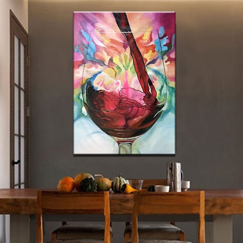 Large Abstract Canvas Wall Art 100% Handmade Stretched Framed Artwork Modern Living Room Office Bedroom Home Childrens Room Decor,40x60cm Wall Decor Red Wine and Wine Glasses 3D Oil Paintings