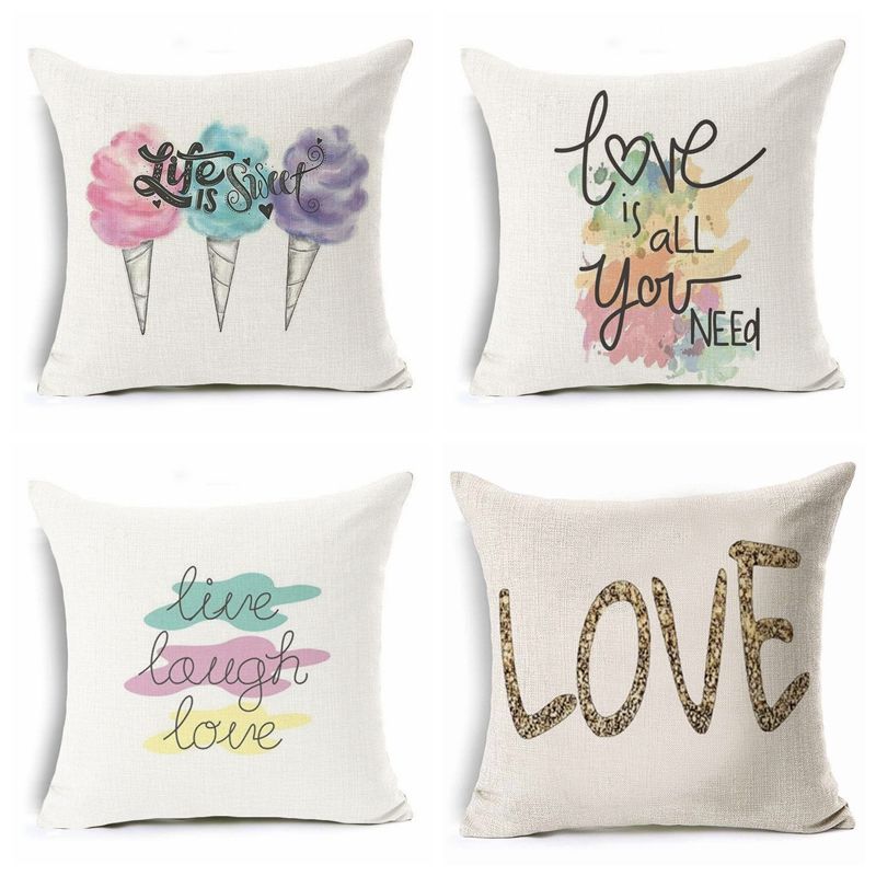 Pillow Case Valentines Day Gift Letter Heart Love Linen Cushion Cover