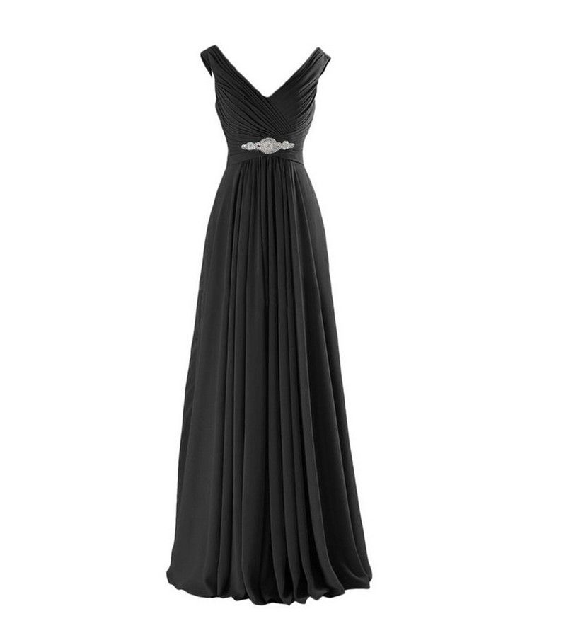 2018 New Elegant Black Backless Crystal V Neck A Line Long Prom Dresses ...