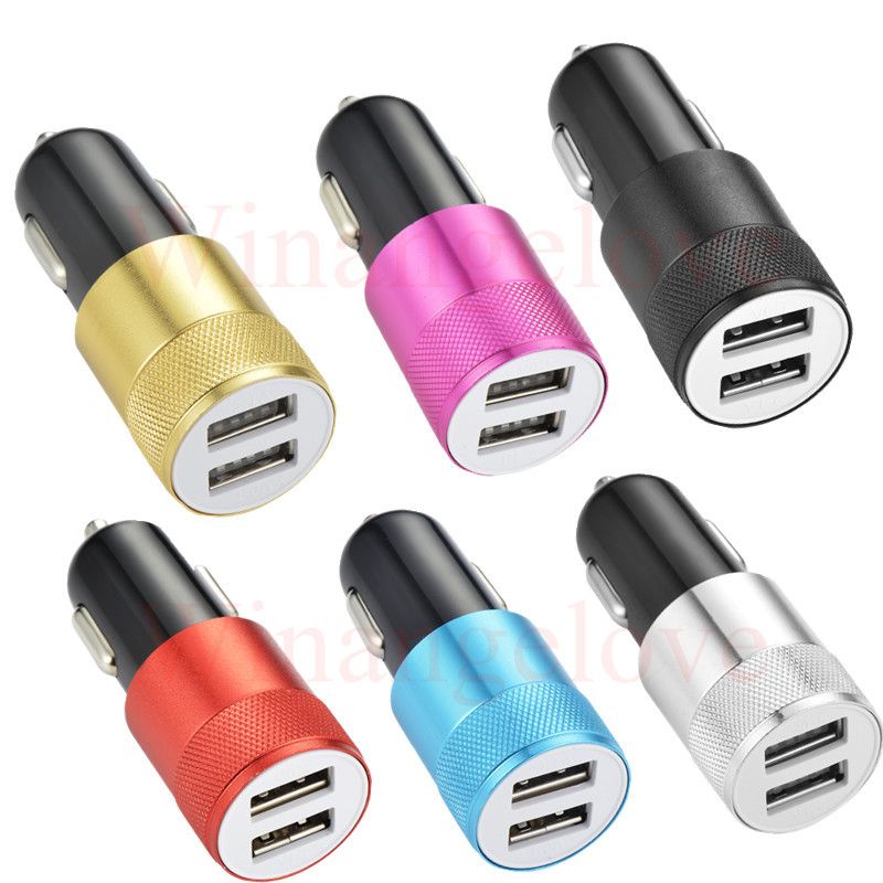 Cargadores dobles para auto usb Puertos 2.1A + 1A Cargadores de aleación aluminio