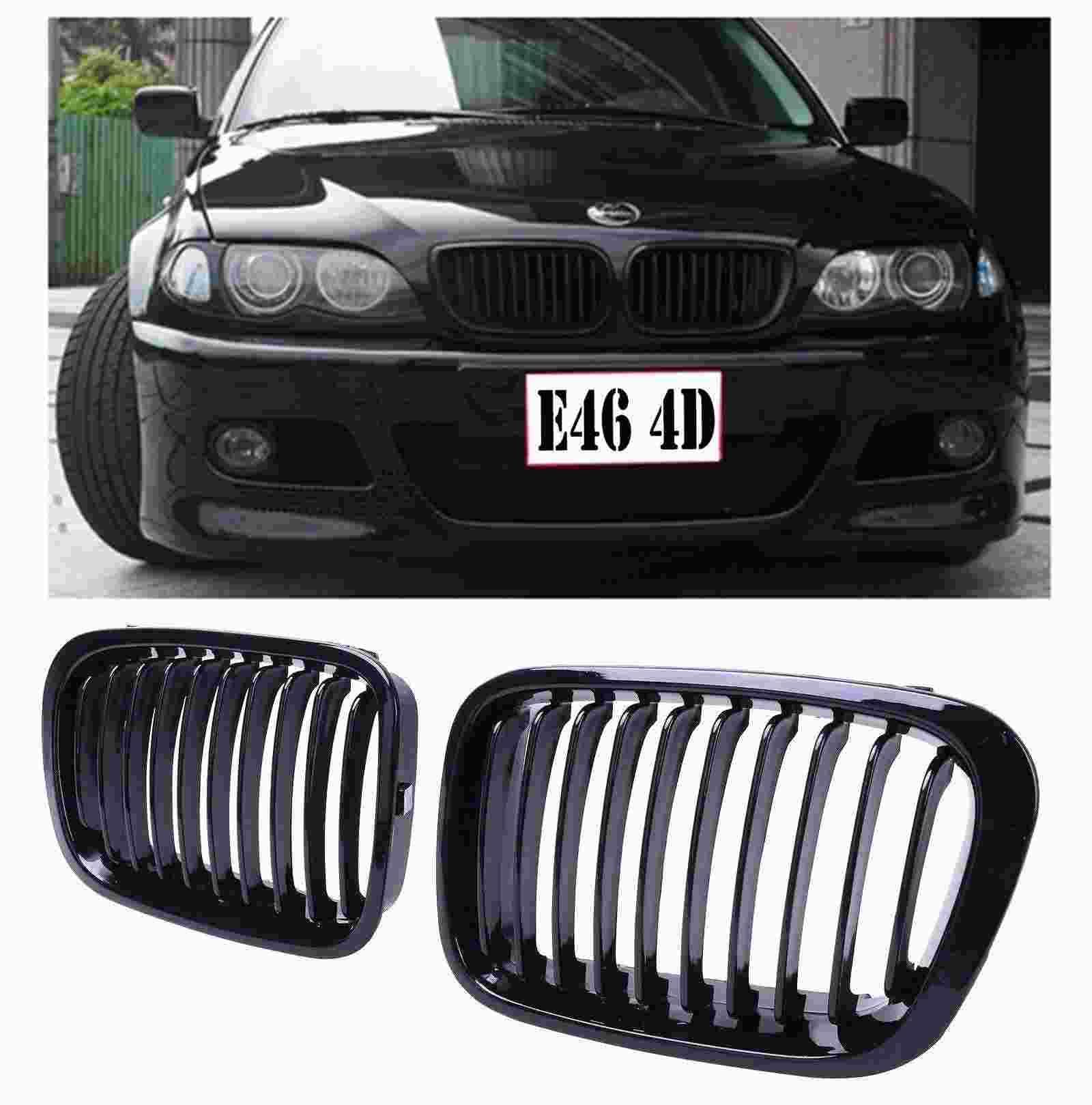 2019 2X Gloss Black Front Kidney Grills Grille Fit BMW For BMW E46