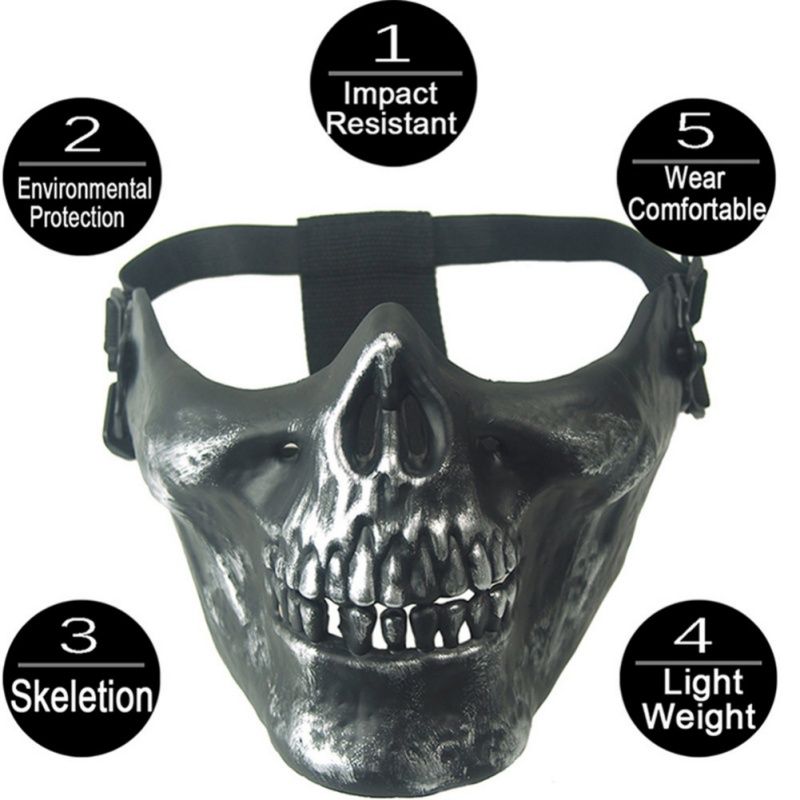 Black Halloween Threatening Goggles and Half Skull Teeth Scary Mask