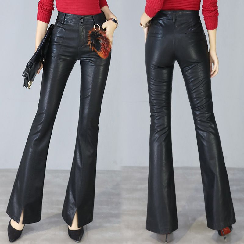high waisted flare leather pants