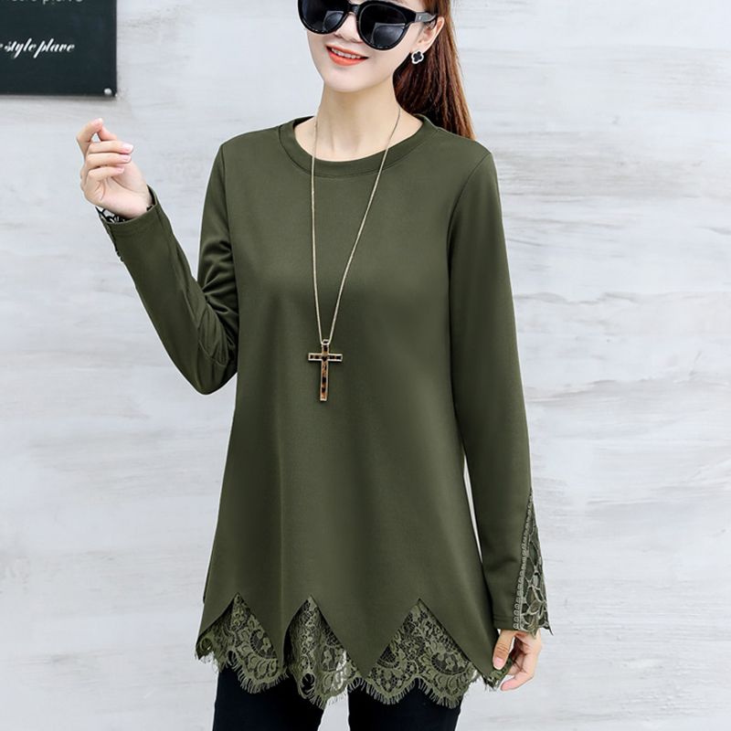 2018 Otoño e invierno Blusas mujer Camisas manga larga Encaje sólido Fmale