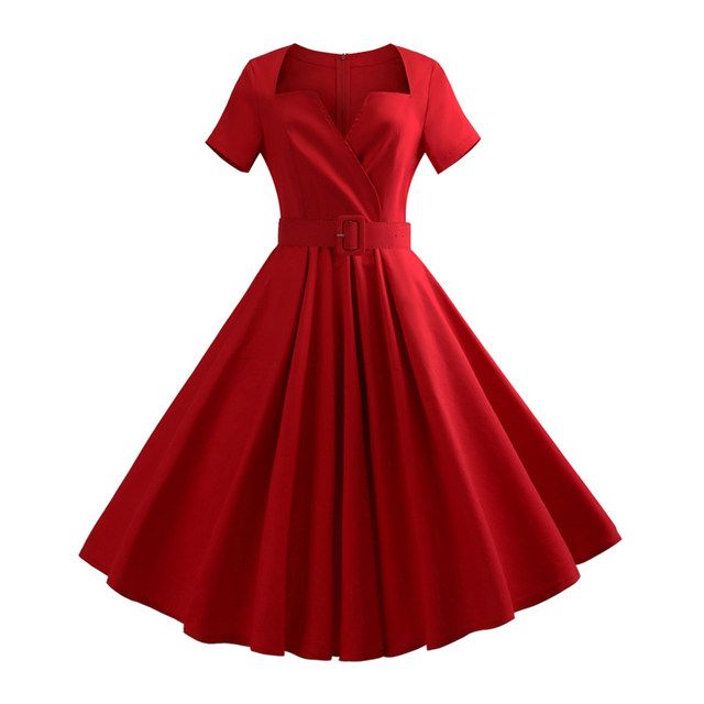 Compra Ropa De Gran Tamaño Mujer Verano Cuello En V Manga Corta Negro Rojo  Vintage Rockabilly Fiesta Casual Longitud De La Rodilla Elegante Vestido  Sexy Más Tamaño Barato | Entrega Rápida Y