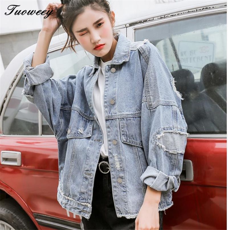 Womens oversized ripped denim jacket Clearance