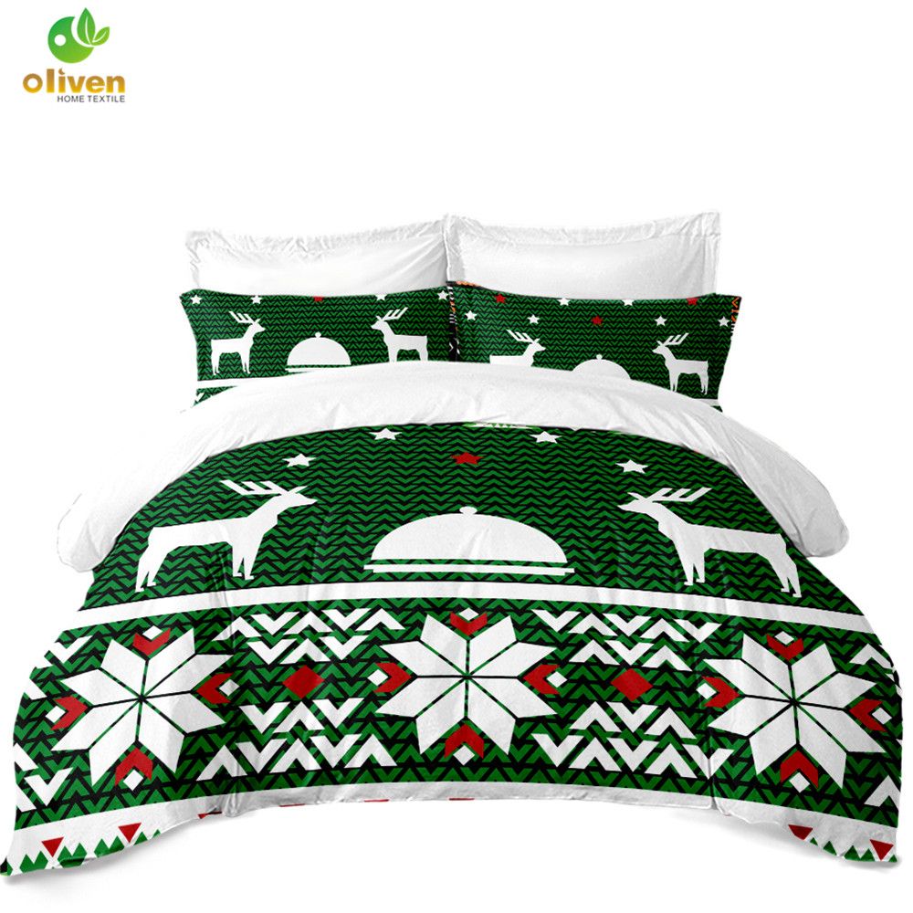 Green Christmas Deer Bedding Set Geometric Bohemia Bedding Duvet