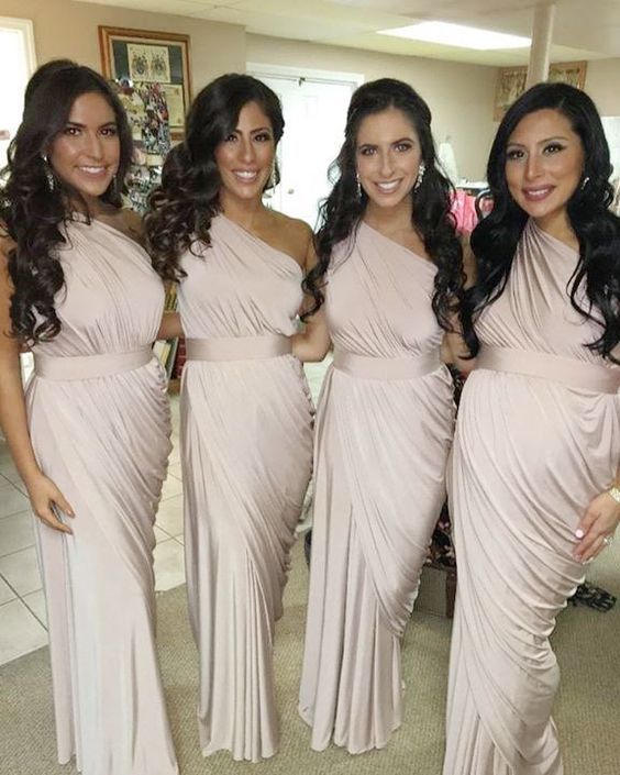 Elegant Custom Long Sheath One Shoulder Bridesmaid Dresses Floor
