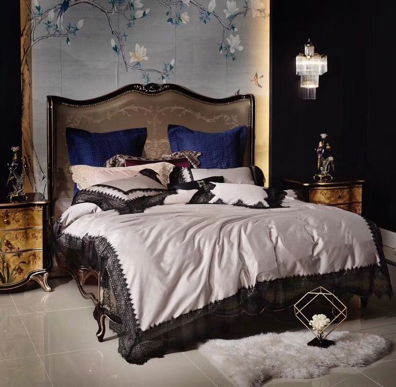 Luxury Romantic Black Lace Embroidery Silk Cotton Bedding Set