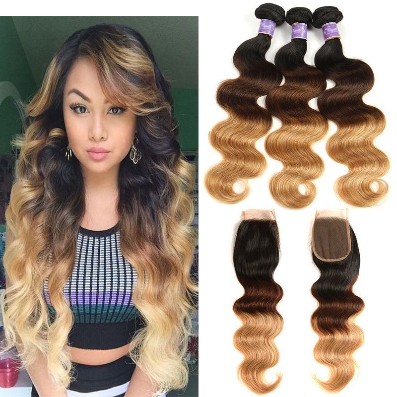 2020 Malaysian Human Hair Weave Colored Bundles With Closure 1b 4