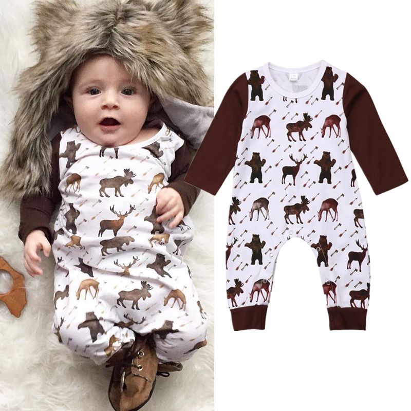Christmas Newborn Autumn Winter Clothes Baby Boy Animal Cartoon Jumpsuit Romper