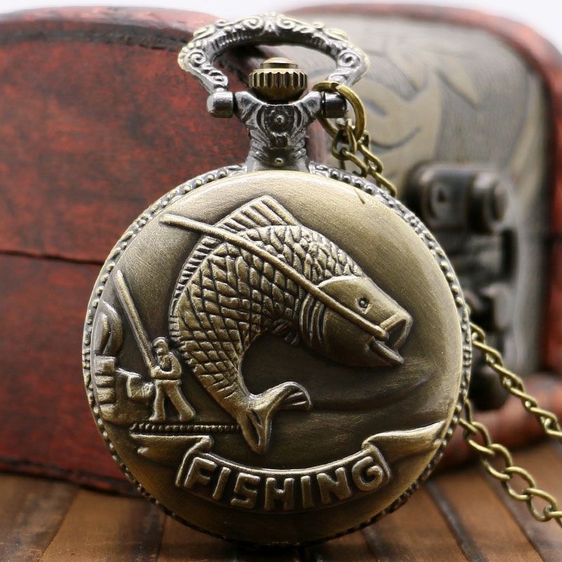 pocket watch with fishing design