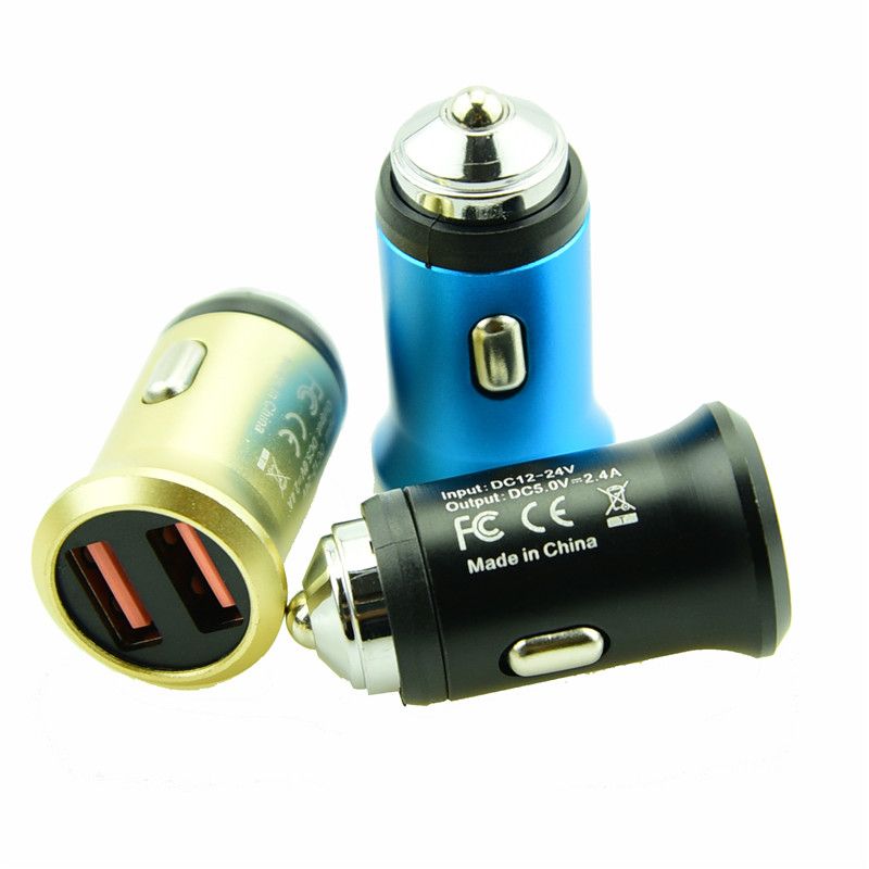 Universal Car Charger 2.4A Dual USB Ports Metal Alloy Car Chargers For