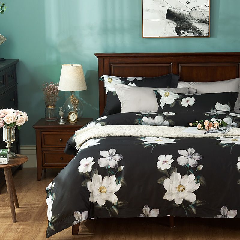 Egyptian Cotton Bedding Set Queen Size Black And White Bed Linen