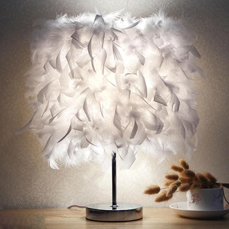 Feather Table Lamp Creative Fashion White Bedroom Bedside Lamps Living