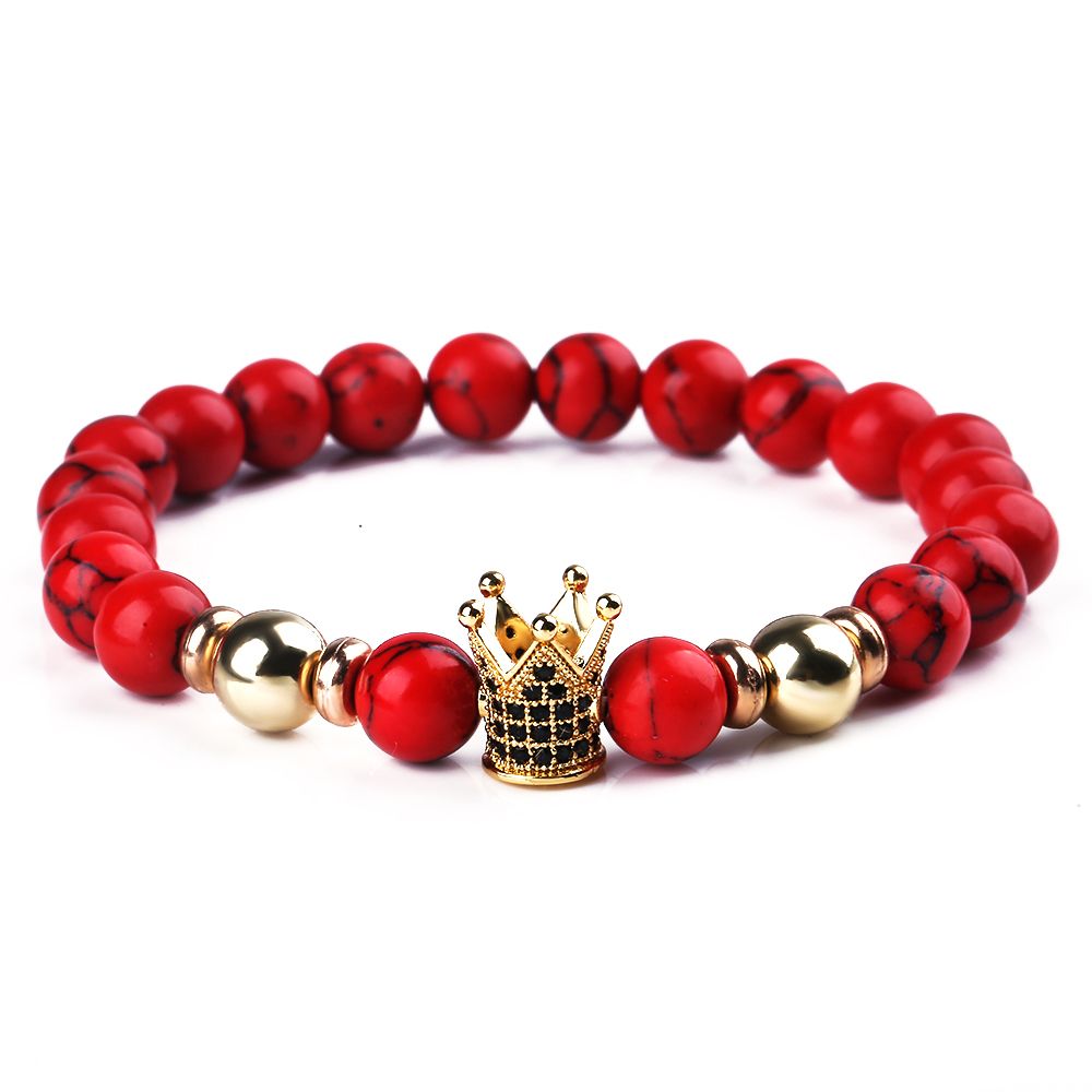 Pulsera de rojas Pulseras hechas a mano Pulseras Dorado Zircon Crown para mujeres Pulseira Hombres