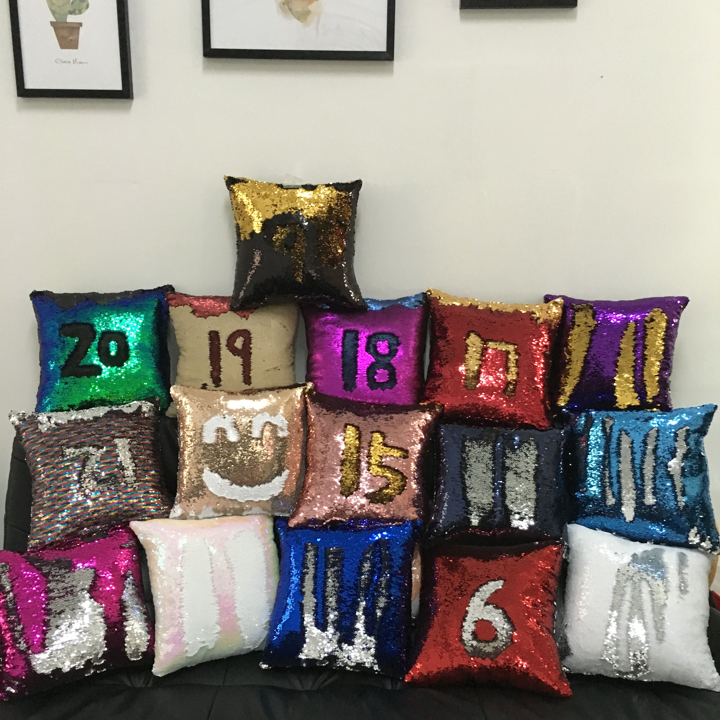 40 40cm Faux Suede Material Sequins Cushion Covers Doule Color