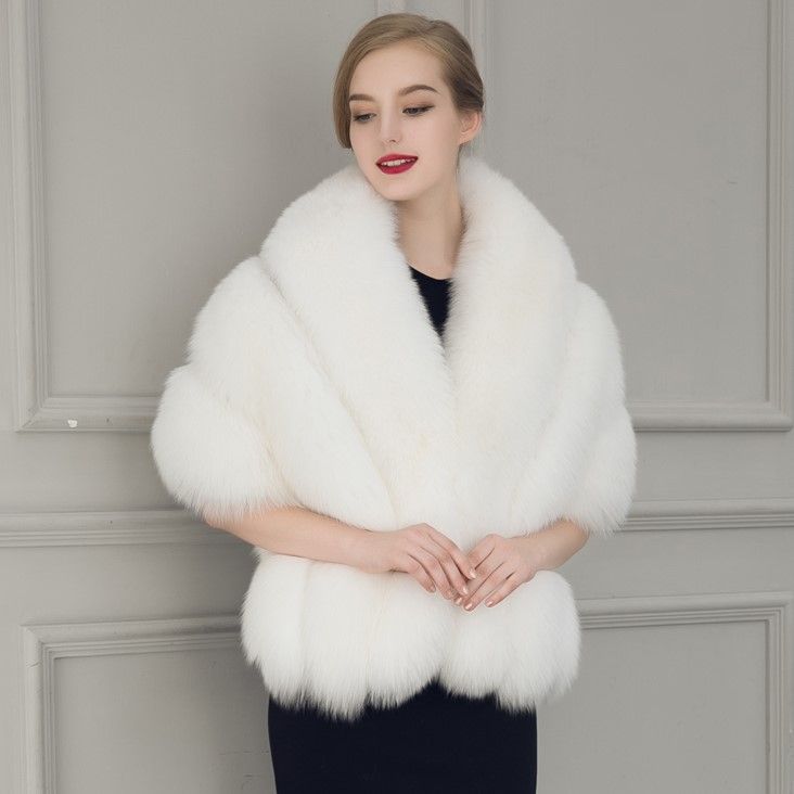 plus size white fur shawl