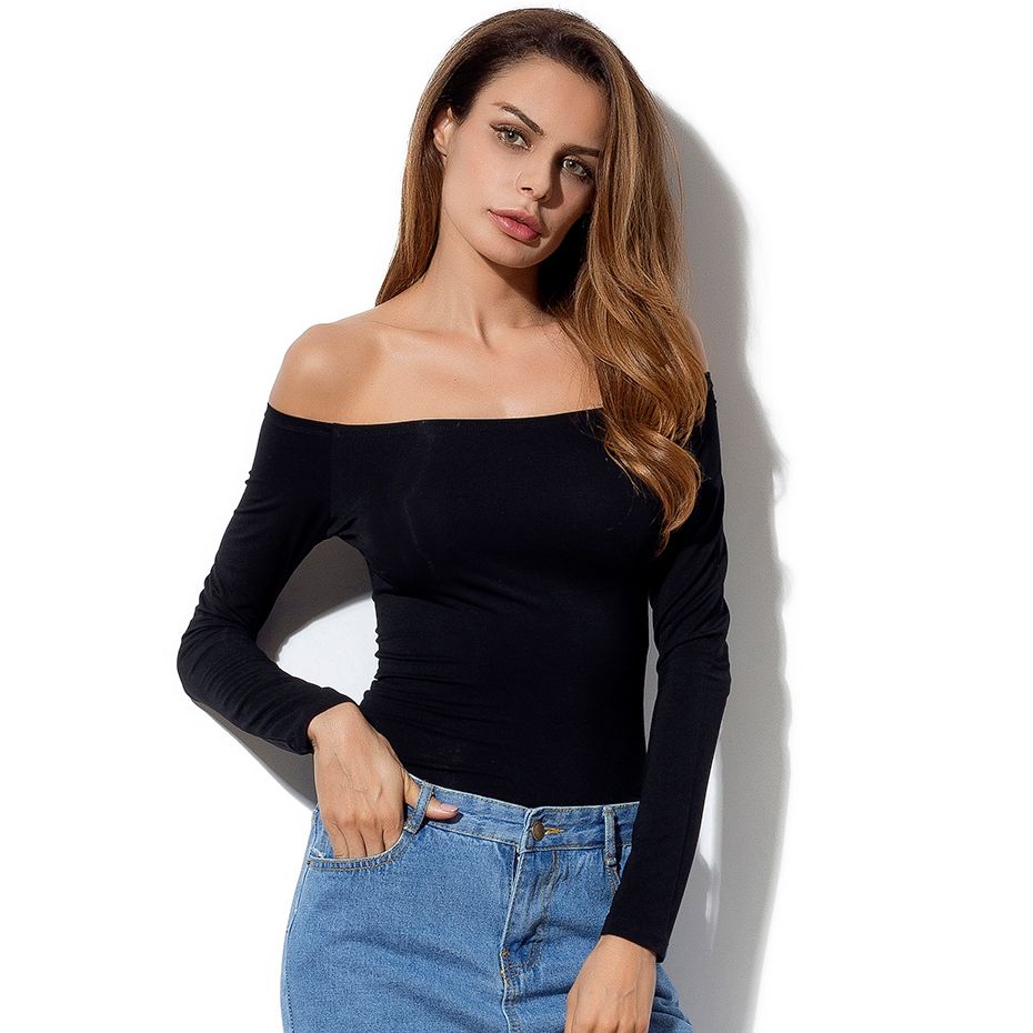 black off the shoulder long sleeve shirt