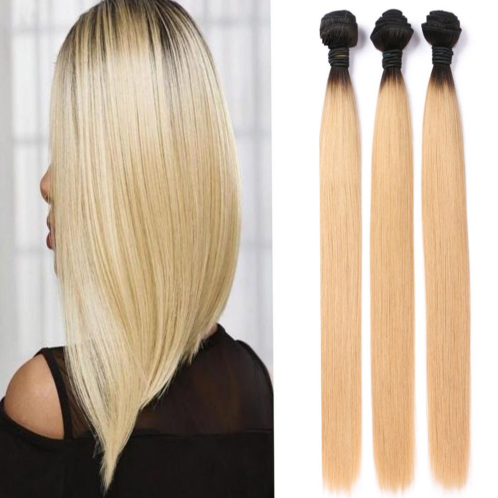 7a Straight Human Hair Bundles Ombre Color T1b 613 10 30inch Dark Blonde Human Hair Weave Skin Weft Hair Extensions Reviews Weft Weave Hair Extensions