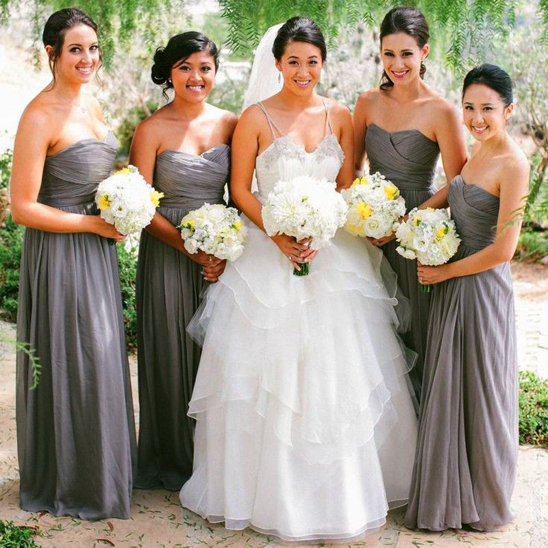 dark grey bridesmaid dresses long