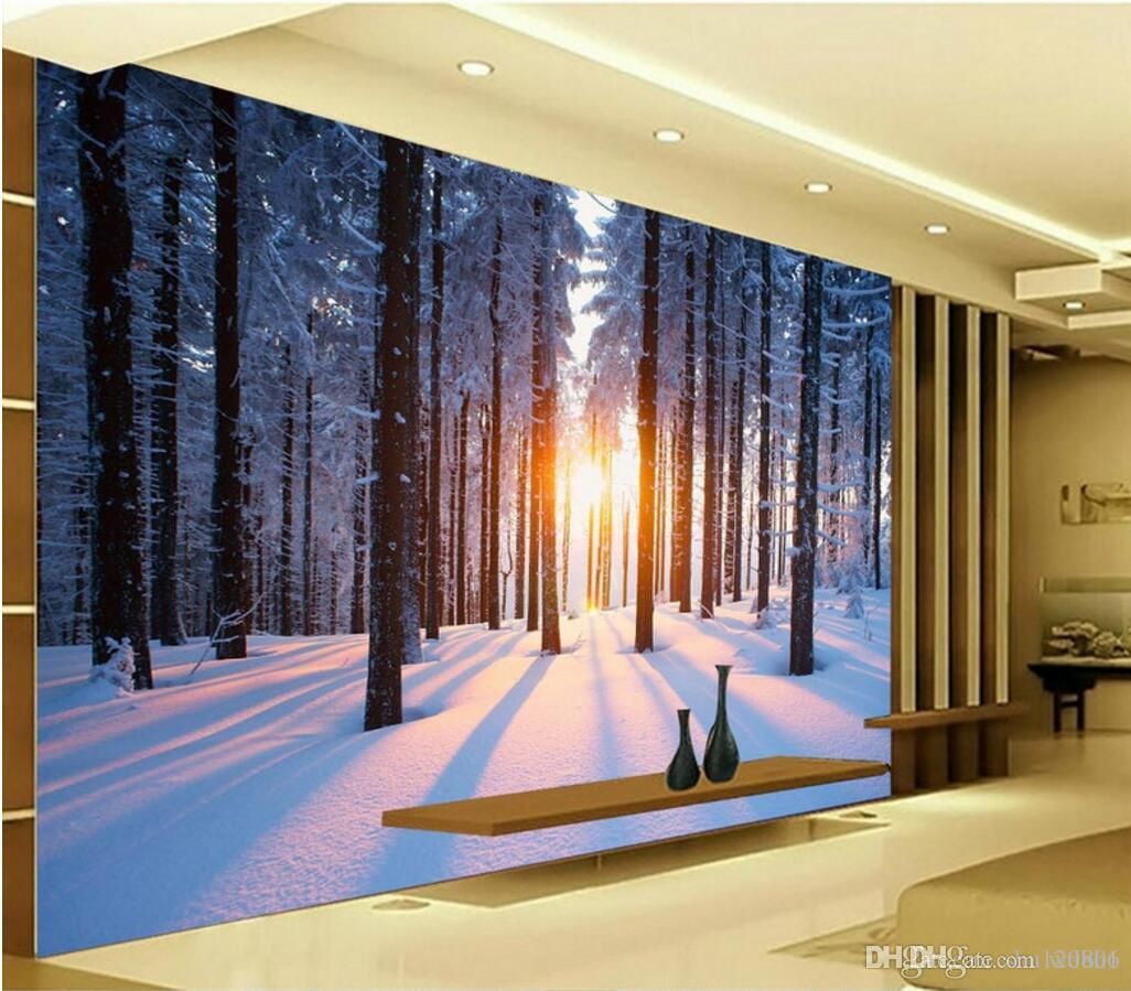 compre papel de pared 3d para sala de estar foto personalizada invierno escena de nieve sol tv fondo de pared decoracion para el hogar murales de