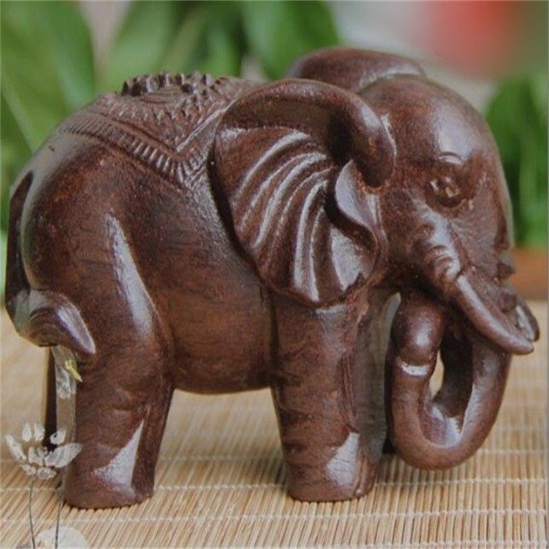 VINTAGE ELEPHANT WOOD ART HAND CARVED STATUE SCULPTURE CRAFTS HOME DECORATION
