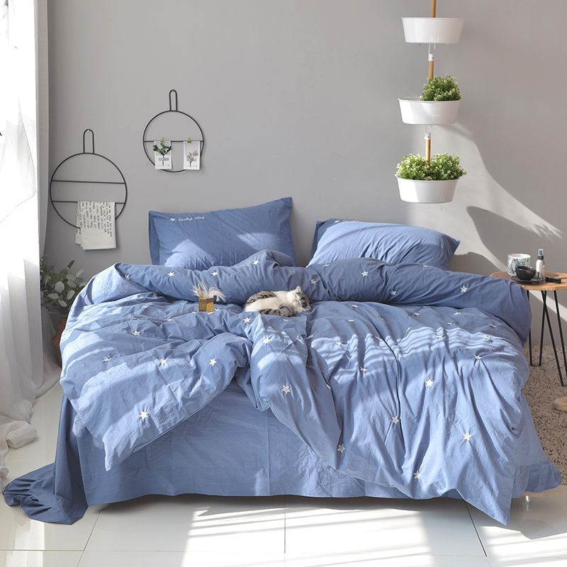 100 Cotton Bed Sheet Pillowcase Duvet Cover Set White Blue Girls